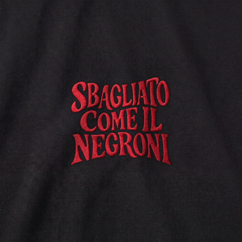 Dettaglio ricamo rosso Sbagliato come il Negroni