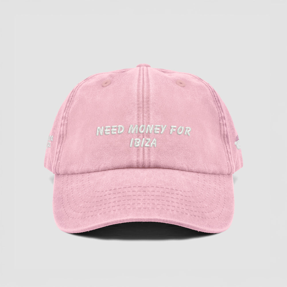 Cappellino vintage in cotone "Need money for Ibiza"