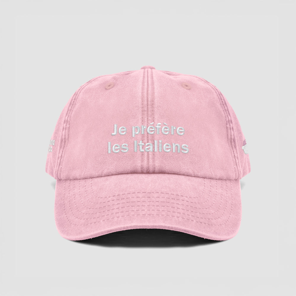 Cappellino vintage in cotone "Je Préfère Les Italiens"