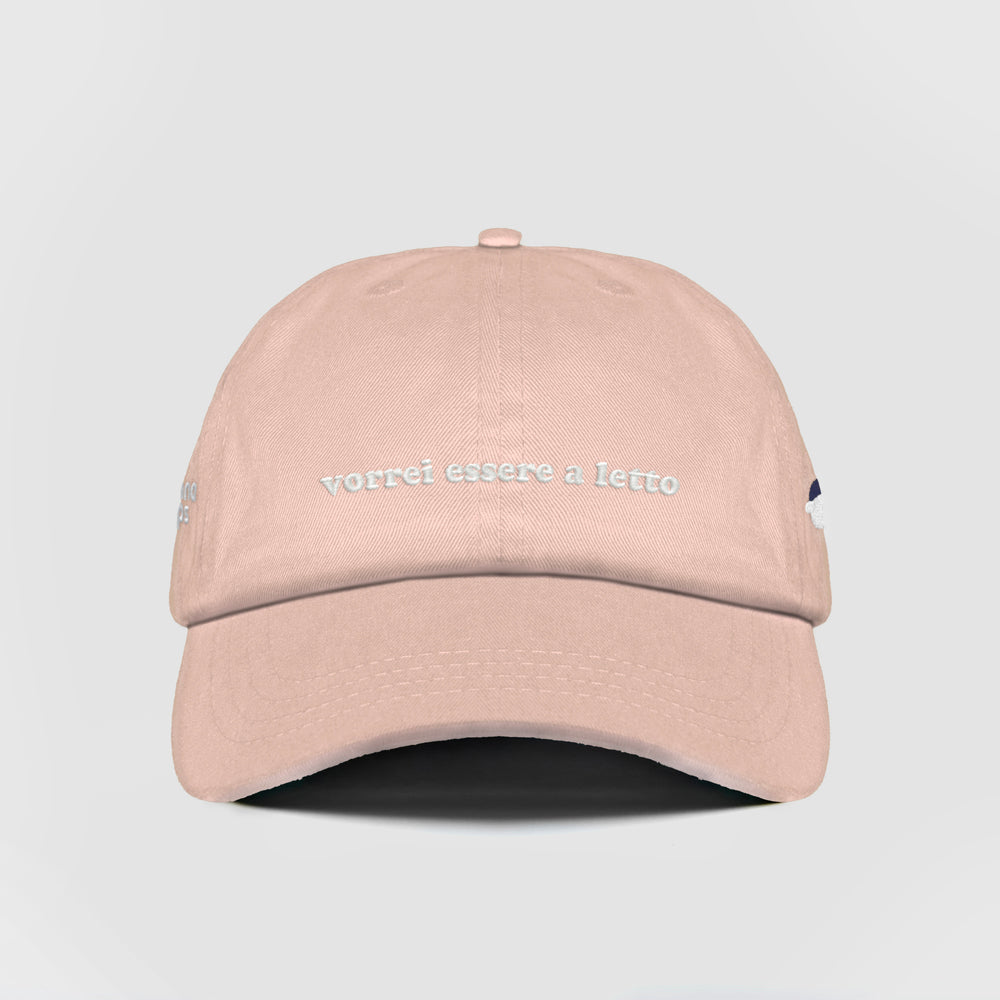 Cappellino in cotone "vorrei essere a letto"