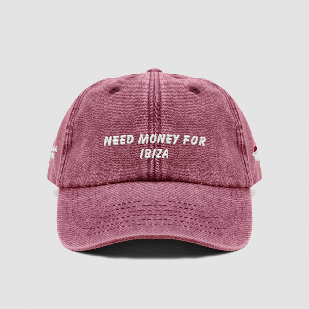 Cappellino vintage in cotone "Need money for Ibiza"