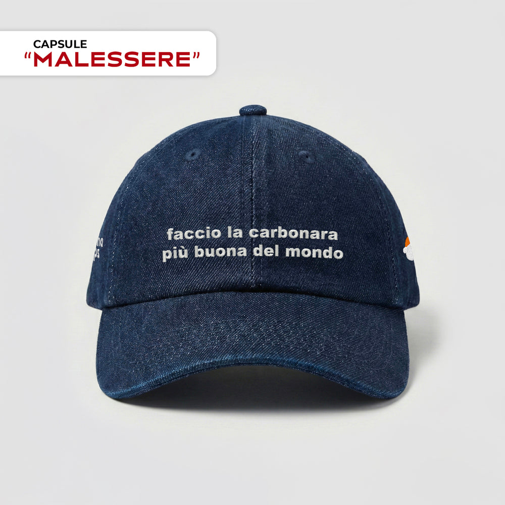 Cappellino in denim "Faccio la carbonara più buona del mondo"