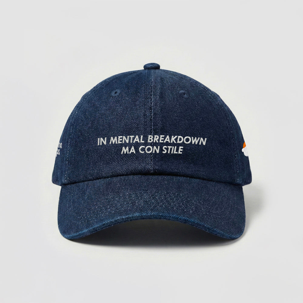 Cappellino in denim "In mental breakdown, ma con stile"