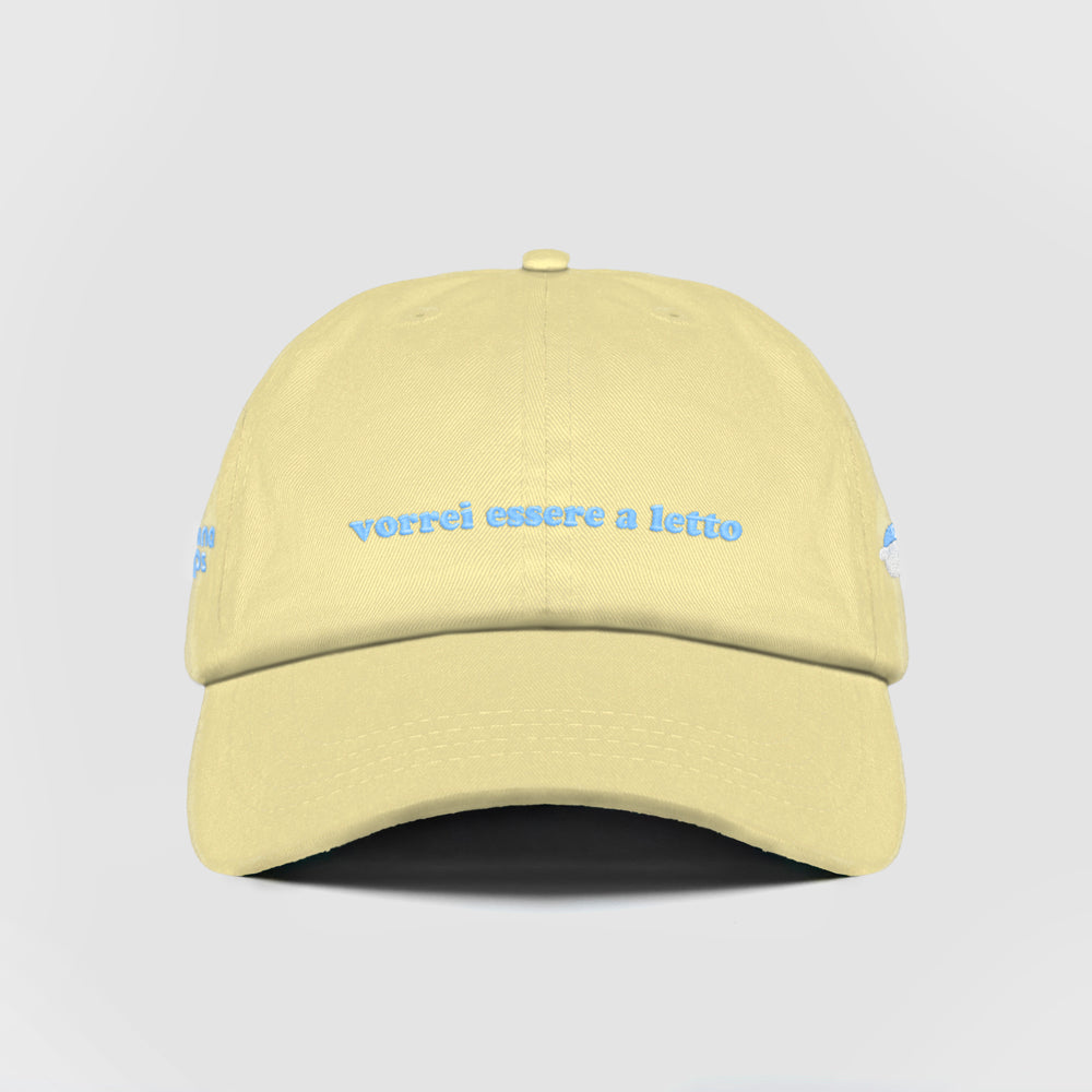 Cappellino in cotone "vorrei essere a letto"