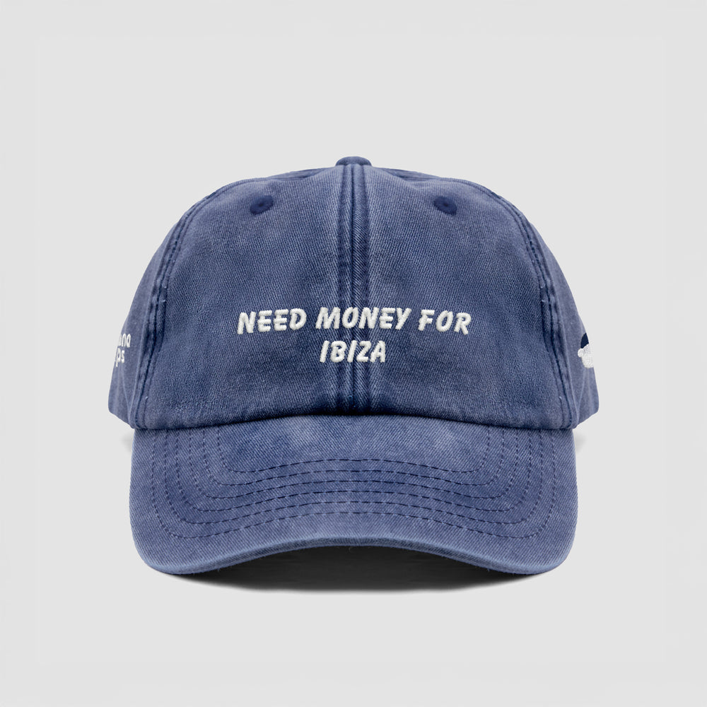 Cappellino vintage in cotone "Need money for Ibiza"