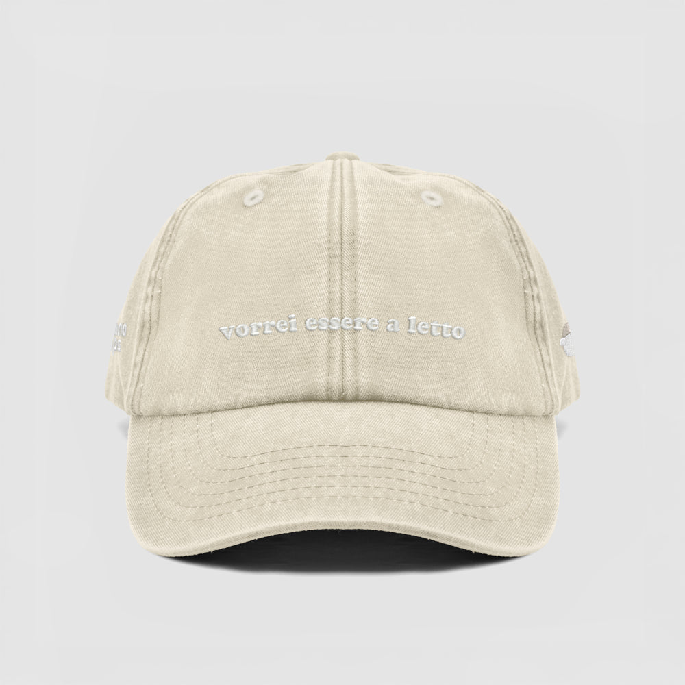 Cappellino vintage "vorrei essere a letto"