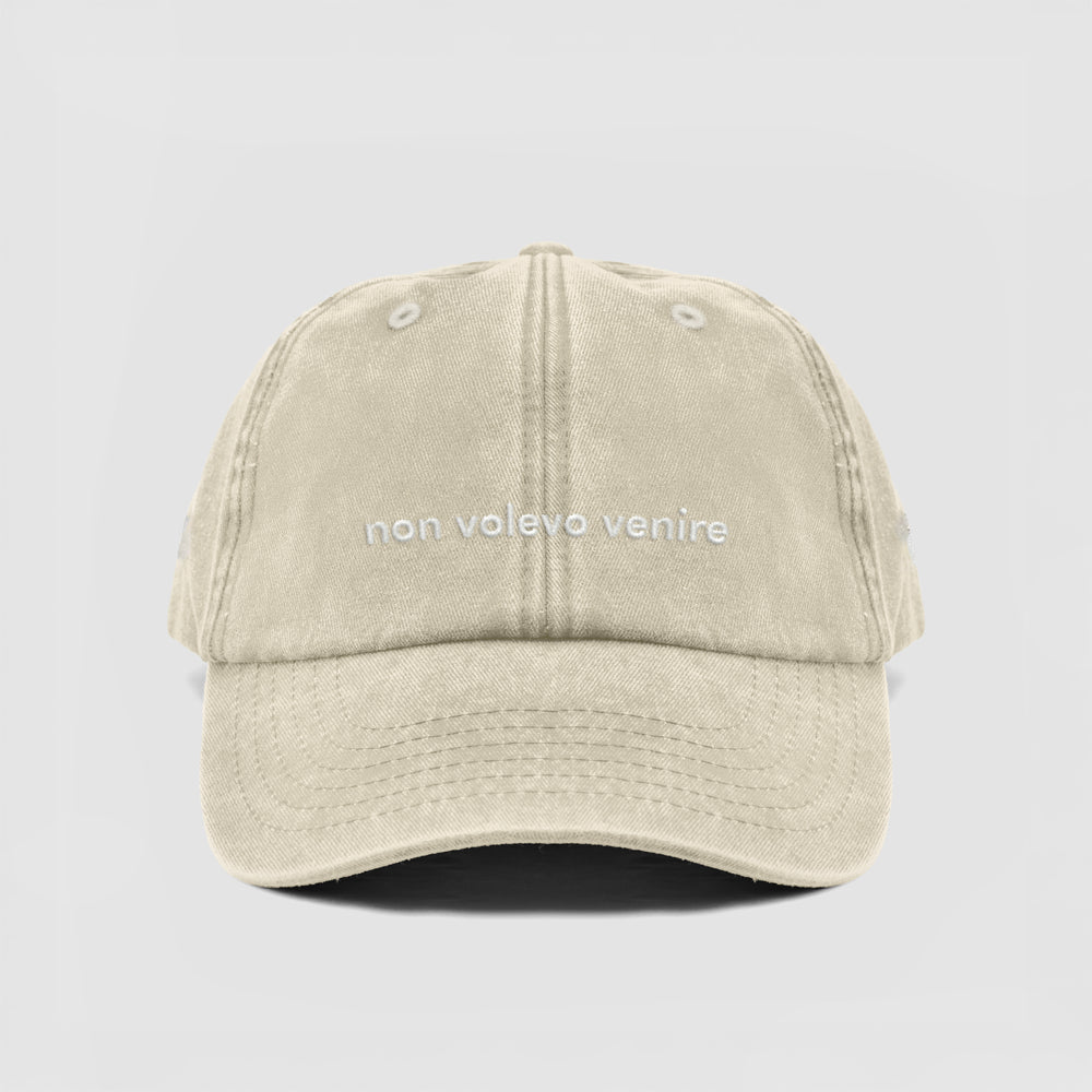 Cappellino vintage in cotone "non volevo venire"