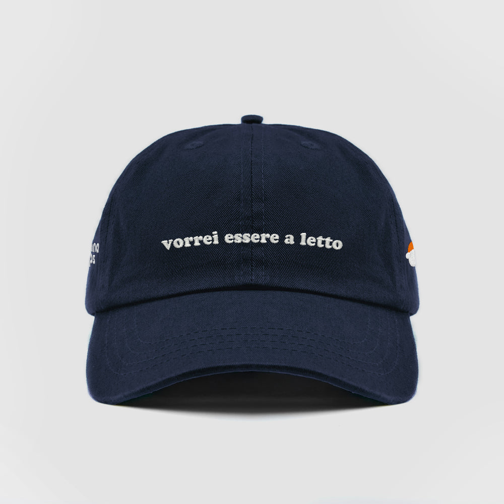 Cappellino in cotone "vorrei essere a letto"