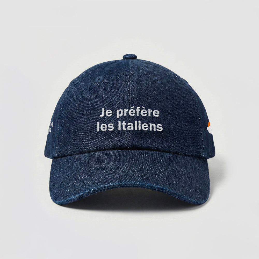 Cappellino in denim "Je Préfère Les Italiens"