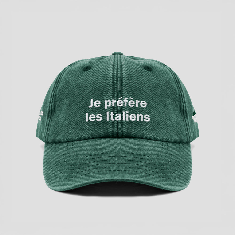Cappellino vintage in cotone "Je Préfère Les Italiens"