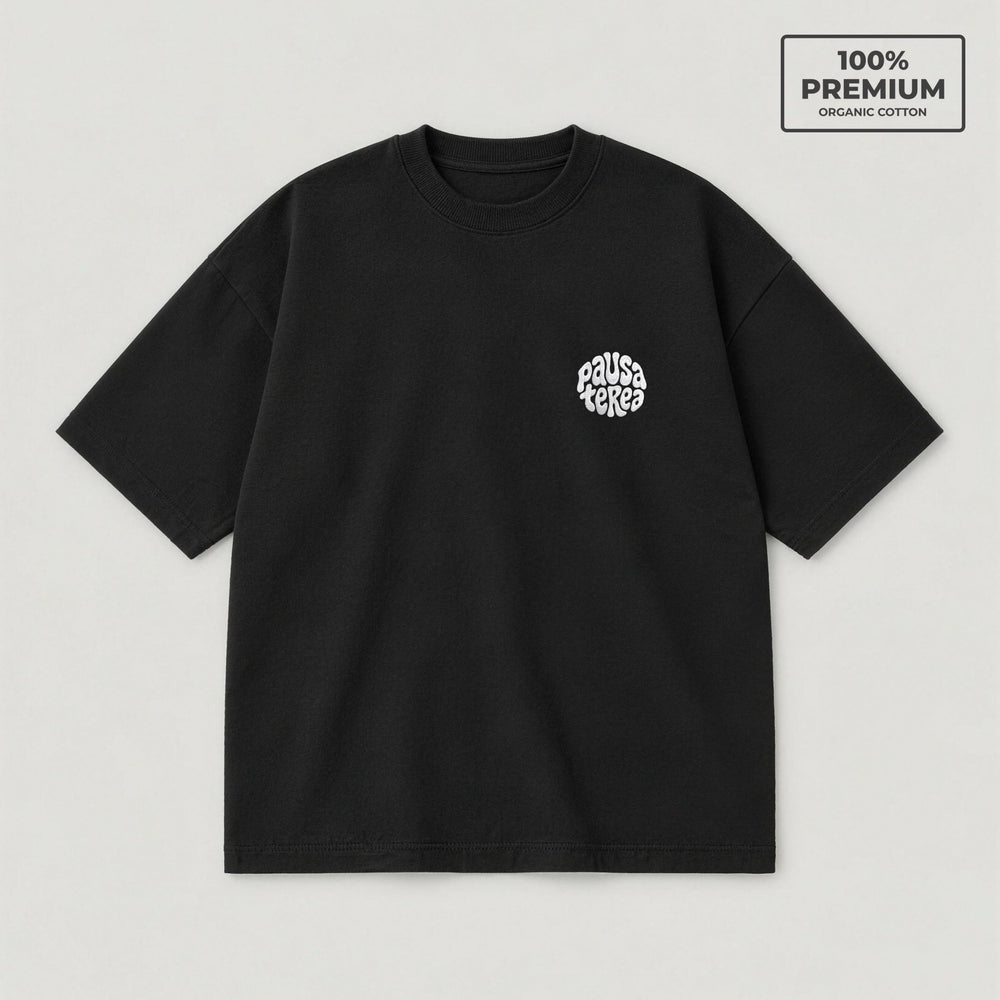 T-Shirt Oversize Pausa Terea Nero - flat lay fronte