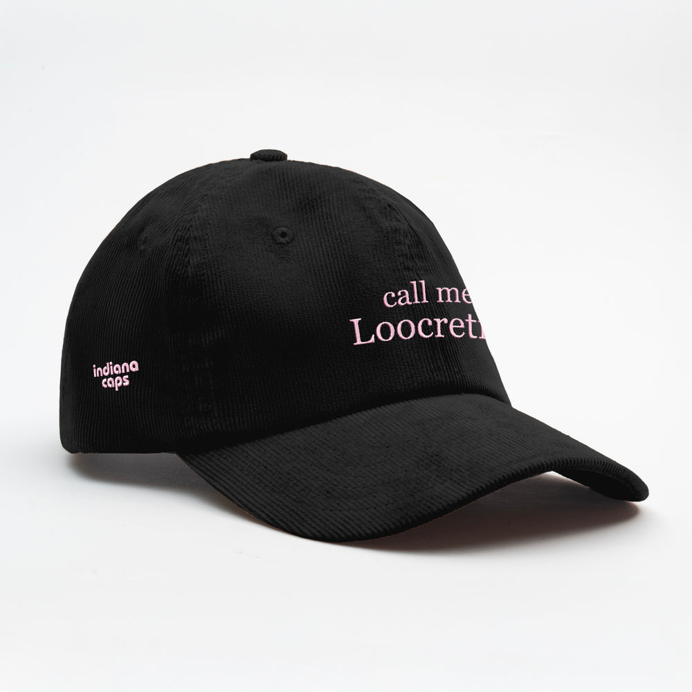 Cappellino in velluto a coste "call me Loocretia"