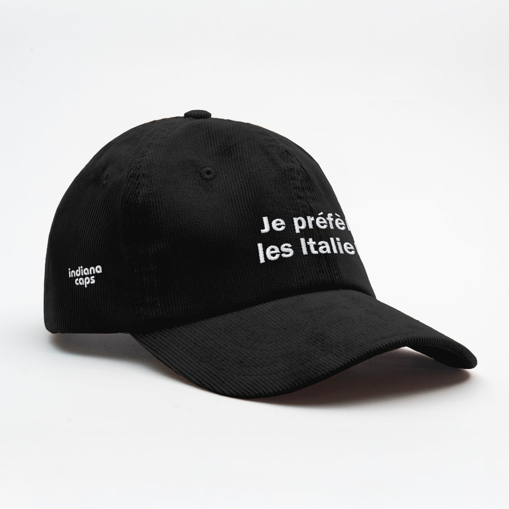 Cappellino in velluto a coste "Je Préfère Les Italiens"