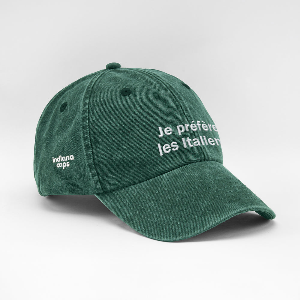 Cappellino vintage in cotone "Je Préfère Les Italiens"