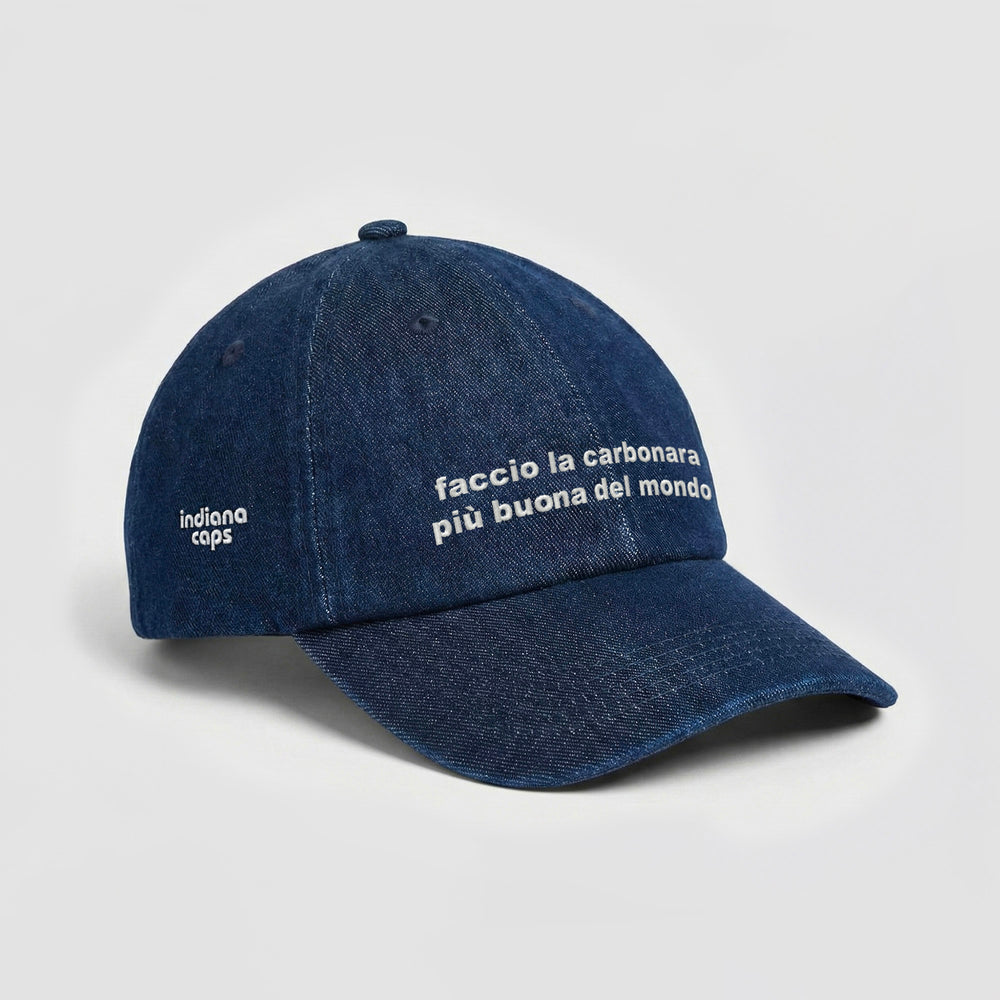 Cappellino in denim "Faccio la carbonara più buona del mondo"