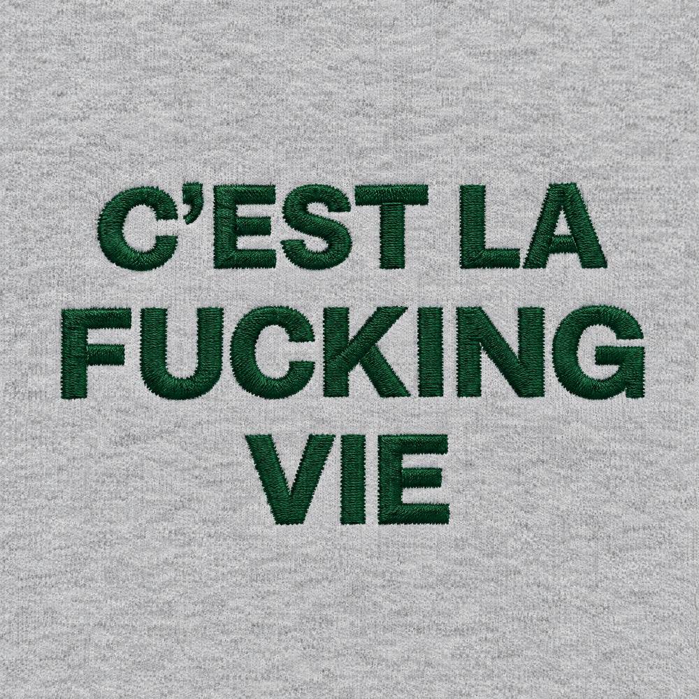 Felpa C'est la fucking vie Grigio - zoom ricamo