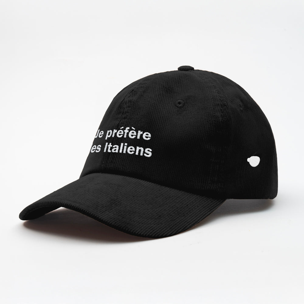 Cappellino in velluto a coste "Je Préfère Les Italiens"