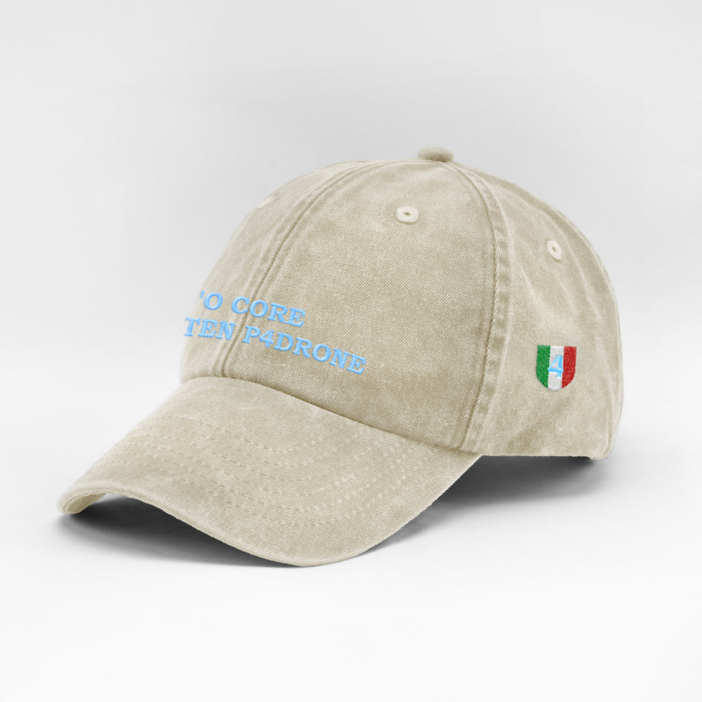 Cappellino vintage in cotone "'O CORE NUN TEN P4DRONE"