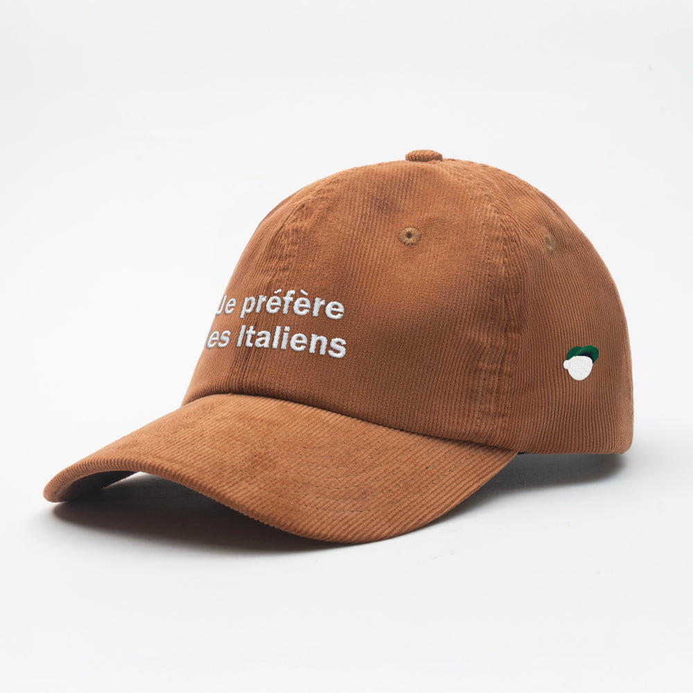 Cappellino in velluto a coste "Je Préfère Les Italiens"