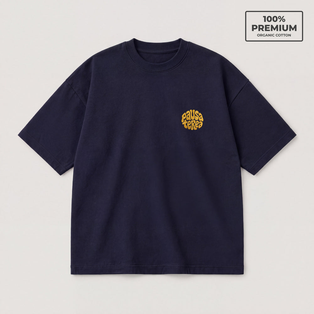 T-Shirt Oversize Pausa Terea Blu - flat lay fronte