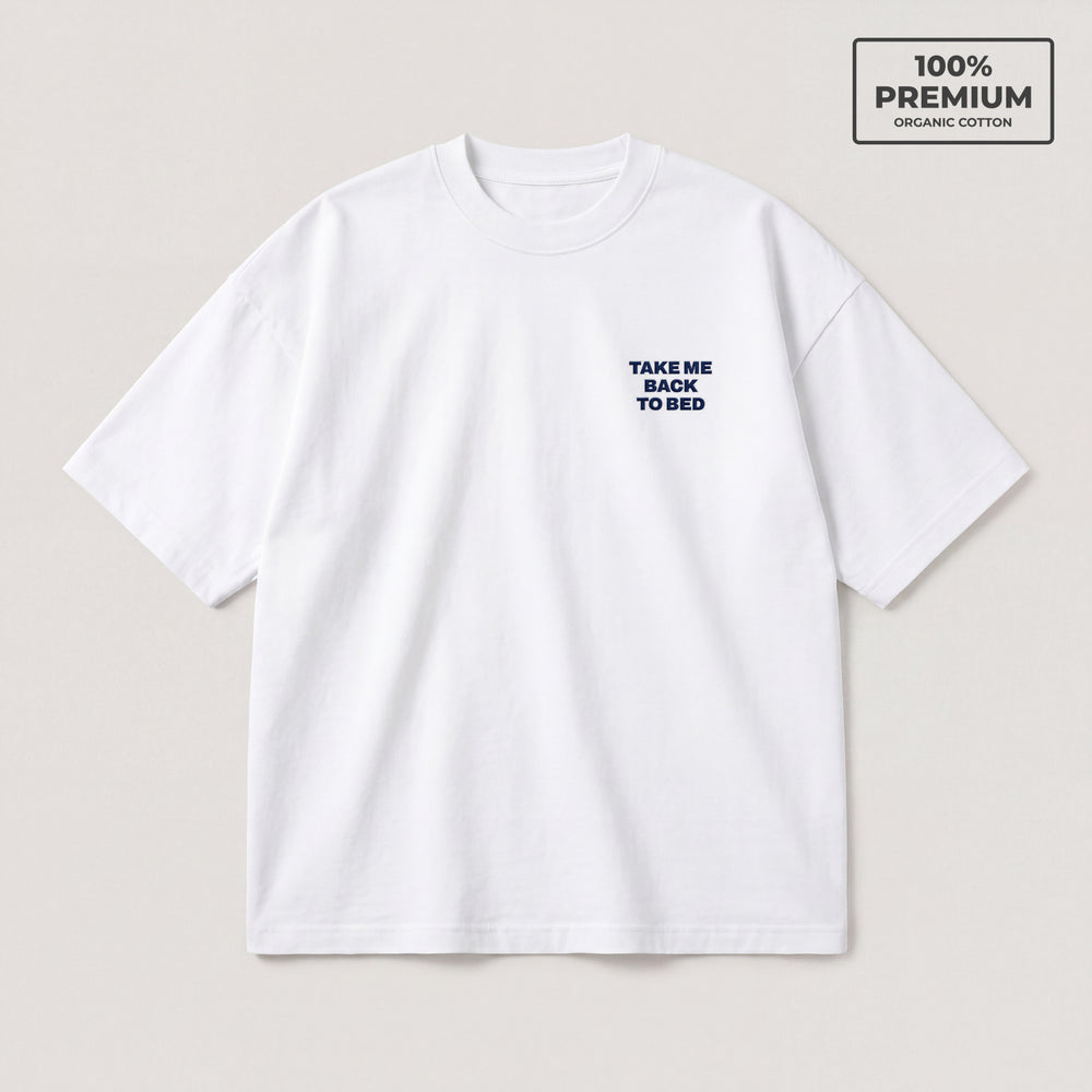 T-shirt Take me back to bed Bianco - flat lay fronte