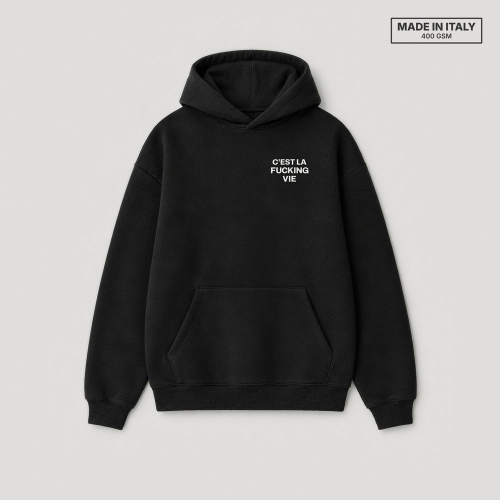 Felpa C'est la fucking vie Nero - flat lay fronte