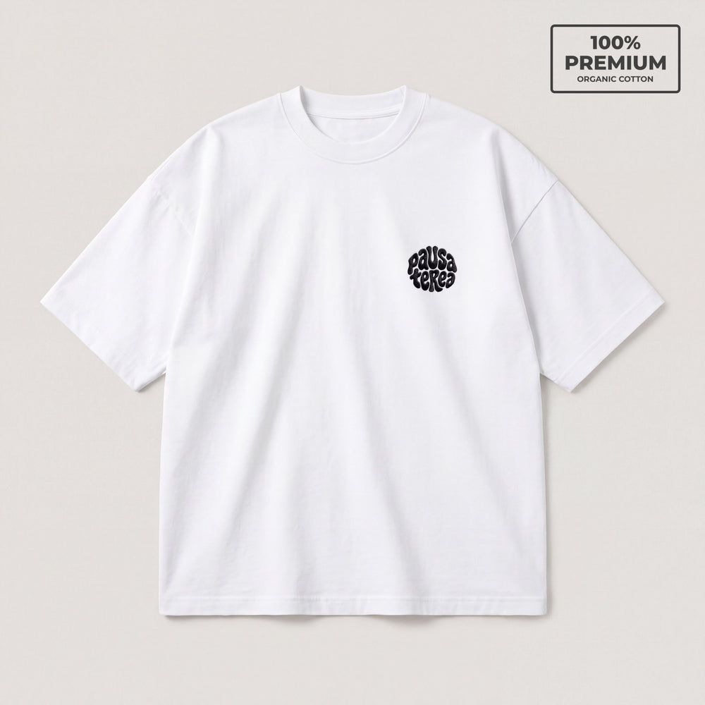 T-Shirt Oversize Pausa Terea Bianco - flat lay fronte