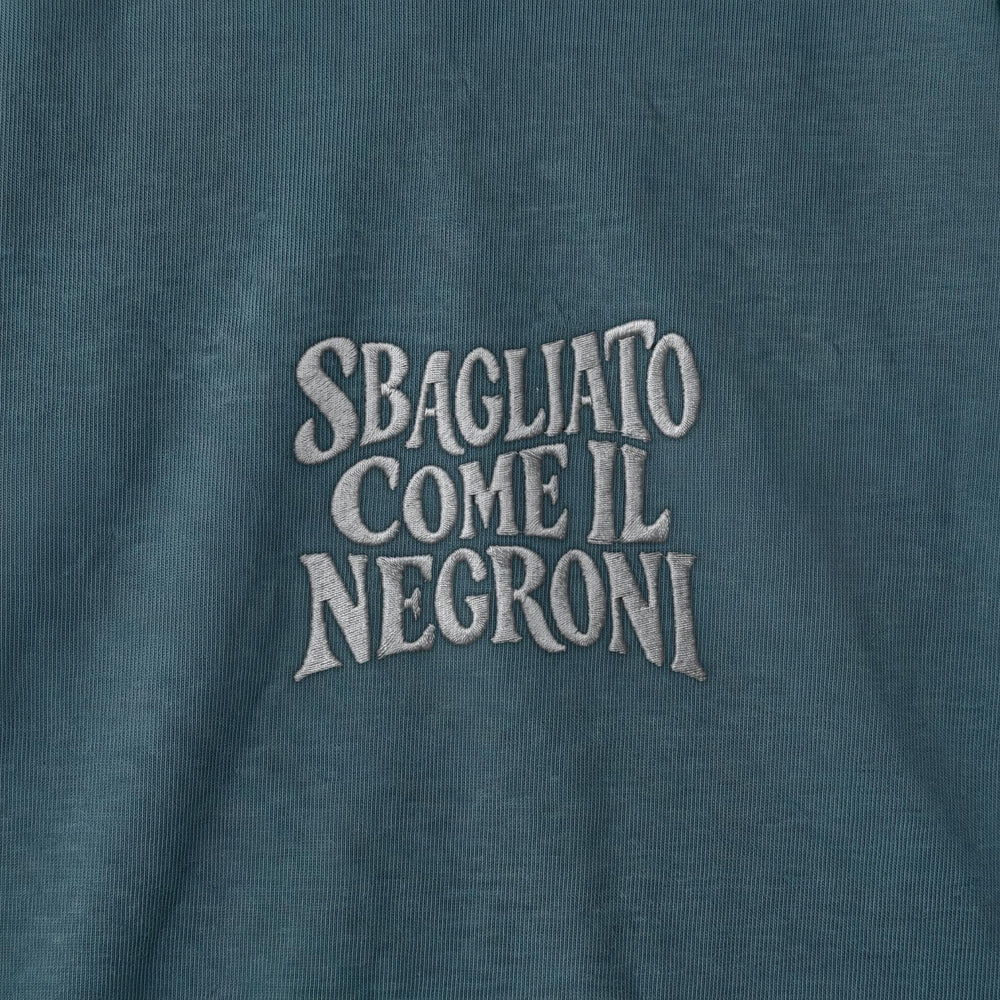 Dettaglio ricamo grigio Sbagliato come il Negroni su petrolio