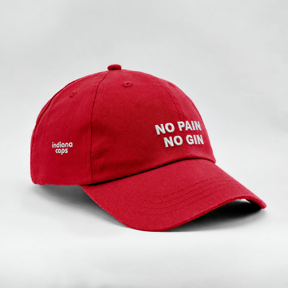 Cappellino No Pain No Gin rosso, tre quarti destra