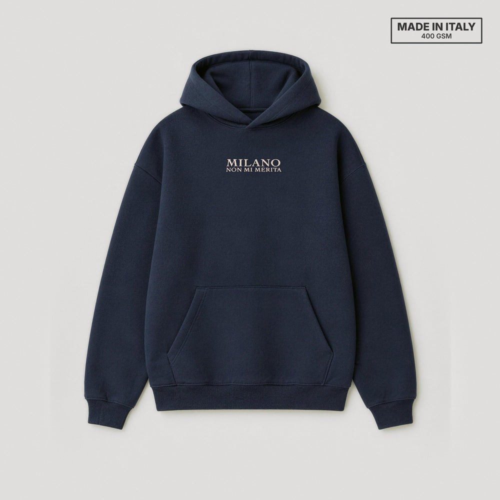 Felpa Milano non mi merita Blu - flat lay fronte
