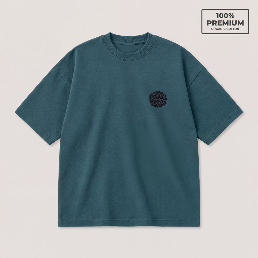 T-Shirt Oversize Pausa Terea Petrolio - flat lay fronte