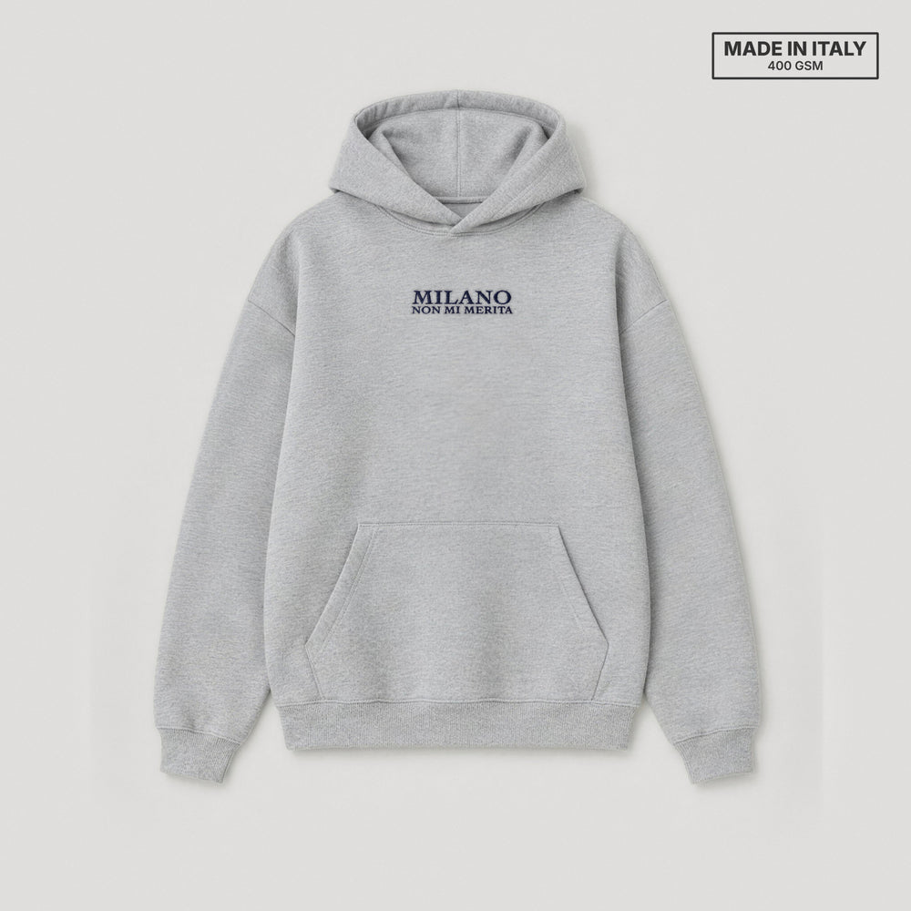 Felpa Milano non mi merita Grigio - flat lay fronte