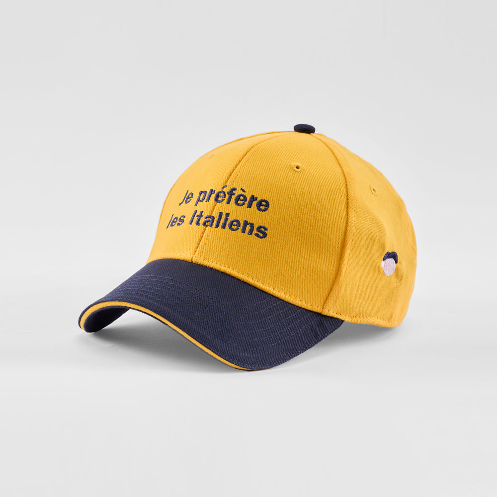 Cappellino bicolore in caldo cotone "Je Préfère Les Italiens"