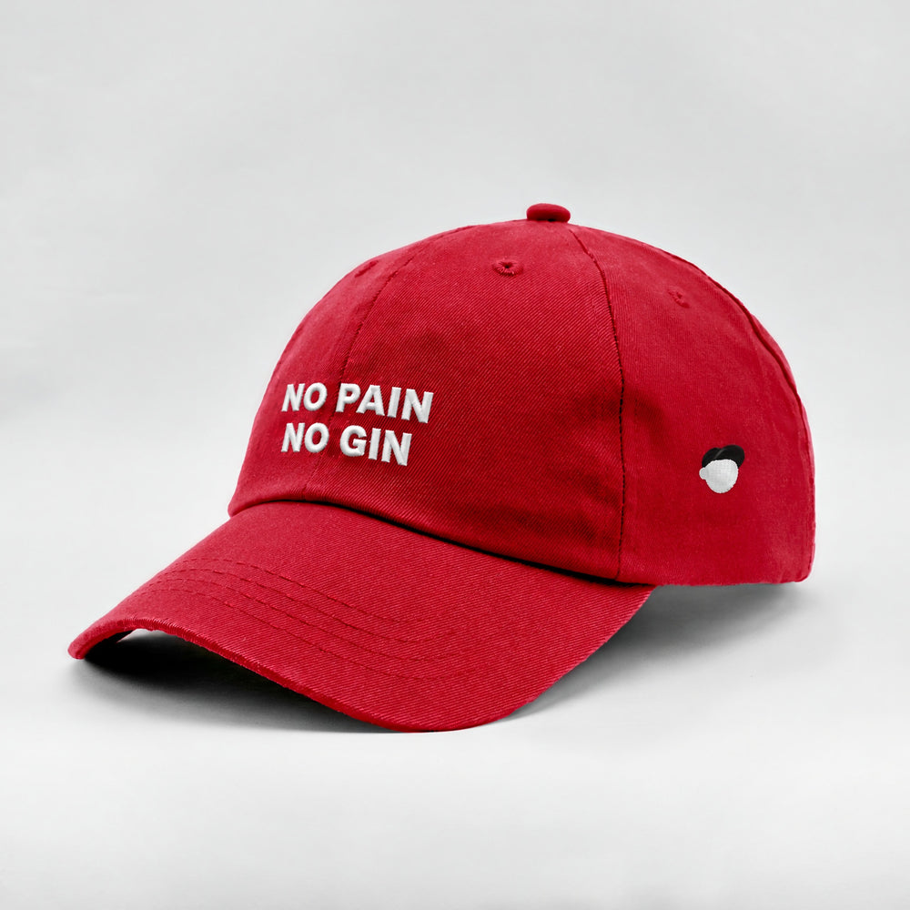 Cappellino No Pain No Gin rosso, tre quarti sinistra