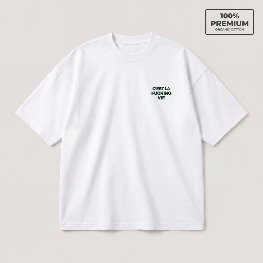 T-shirt C'est la fucking vie Bianco - flat lay fronte