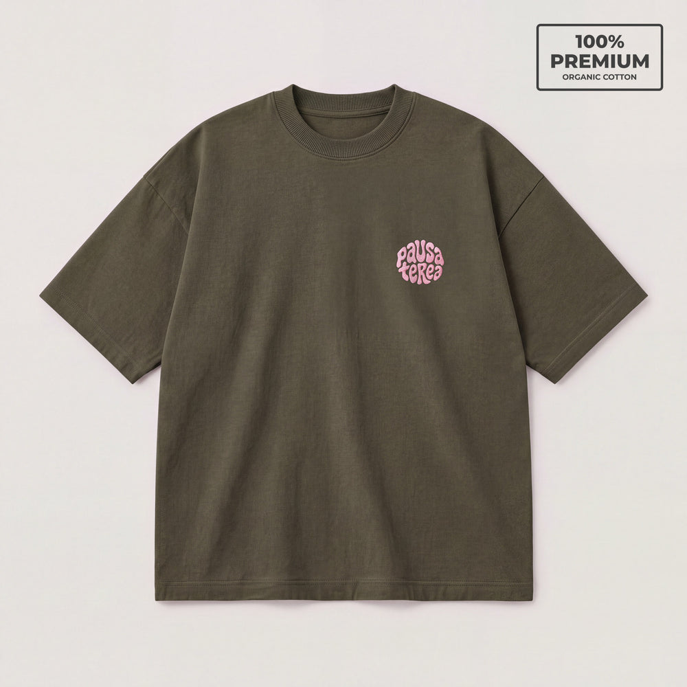 T-Shirt Oversize Pausa Terea Verde terra - flat lay fronte