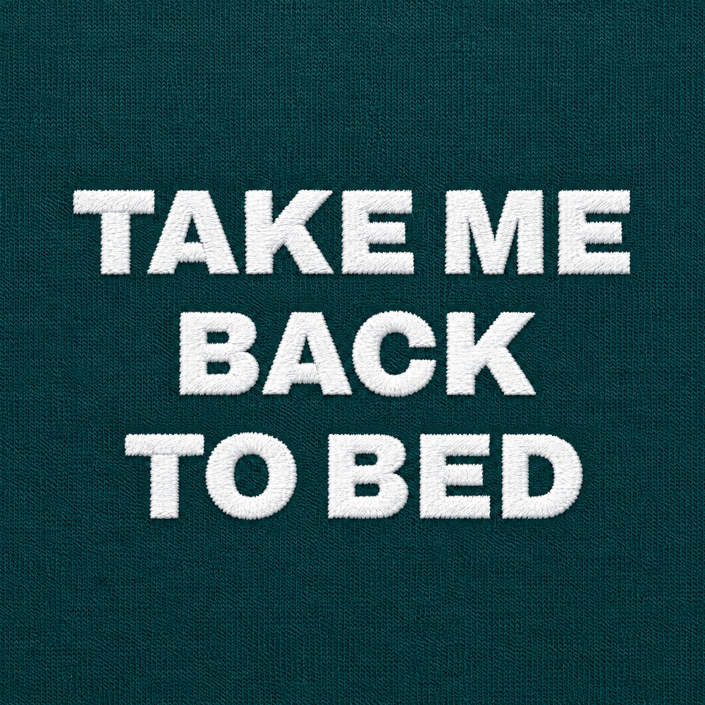 T-shirt Take me back to bed Petrolio - zoom ricamo