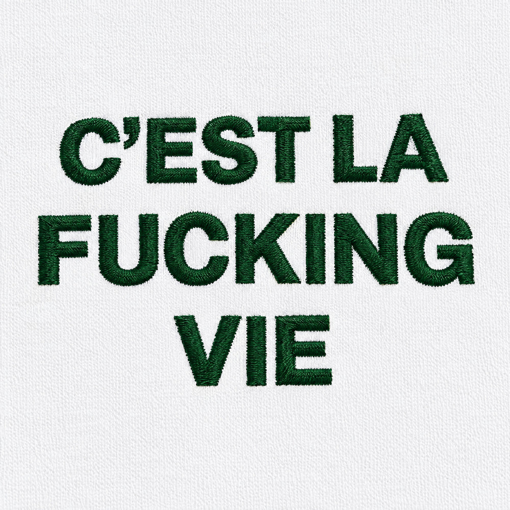 T-shirt C'est la fucking vie Bianco - zoom ricamo