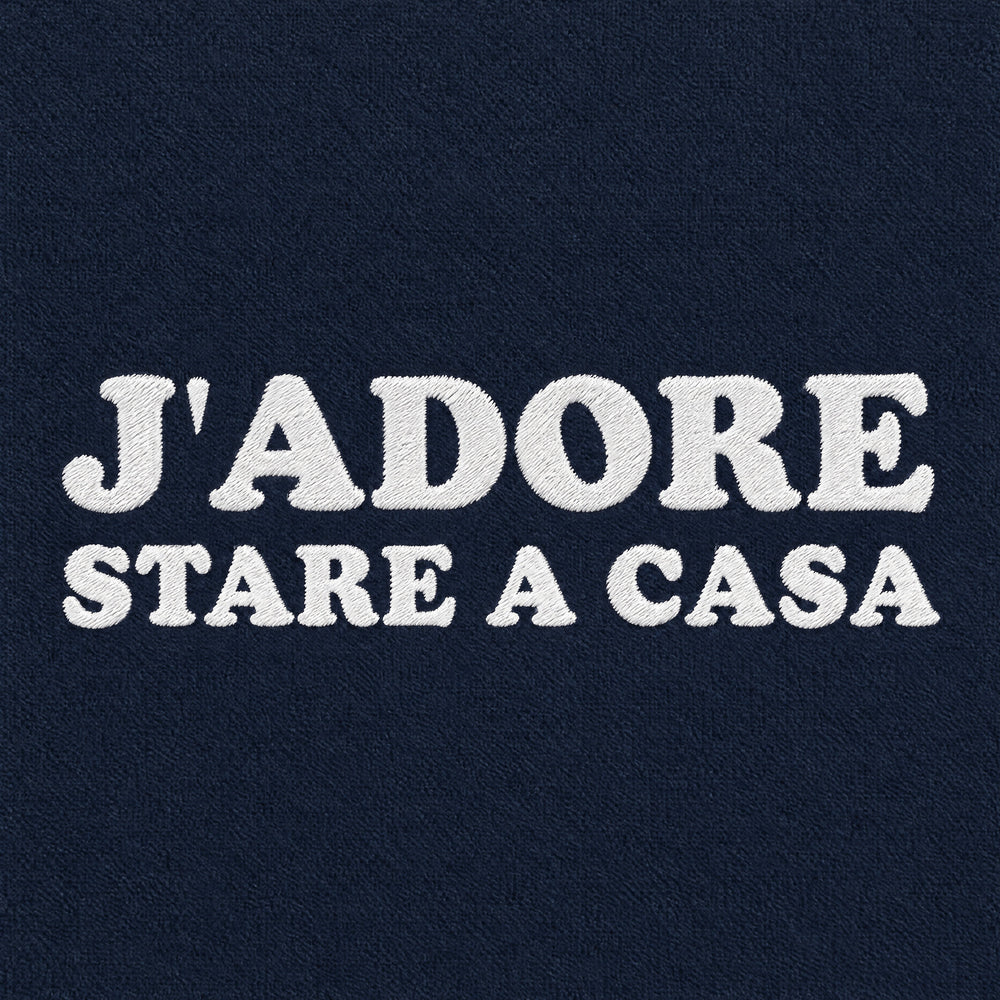 Felpa con cappuccio "J'adore stare a casa" blu - zoom ricamo