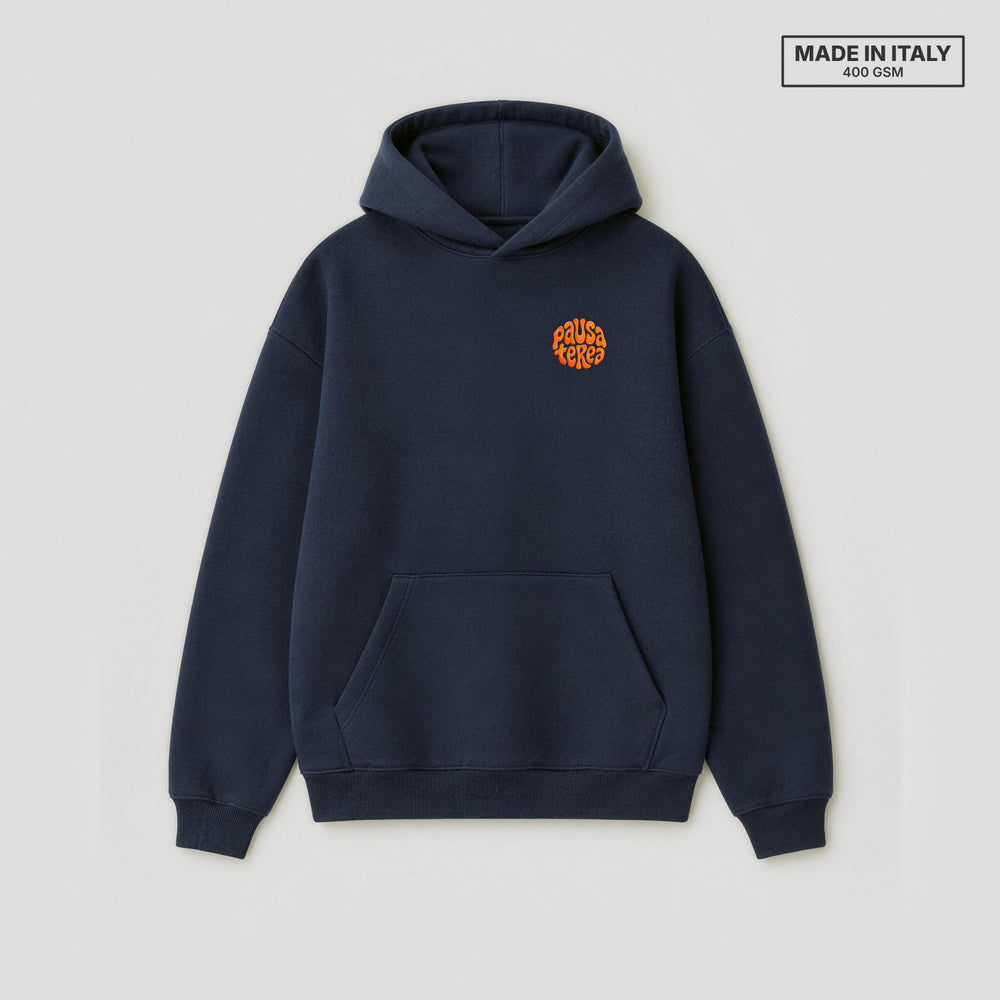 Hoodie Pausa Terea Blu - flat lay fronte