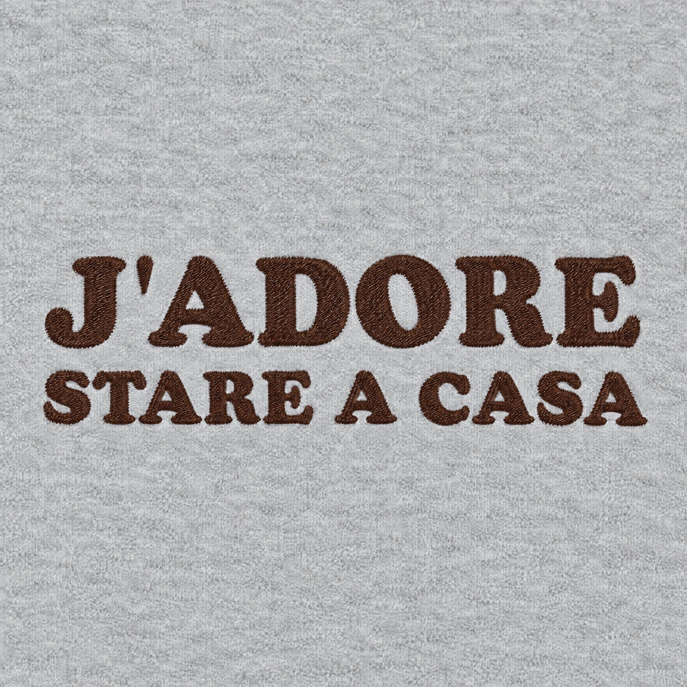 Felpa con cappuccio "J'adore stare a casa" grigio - zoom ricamo