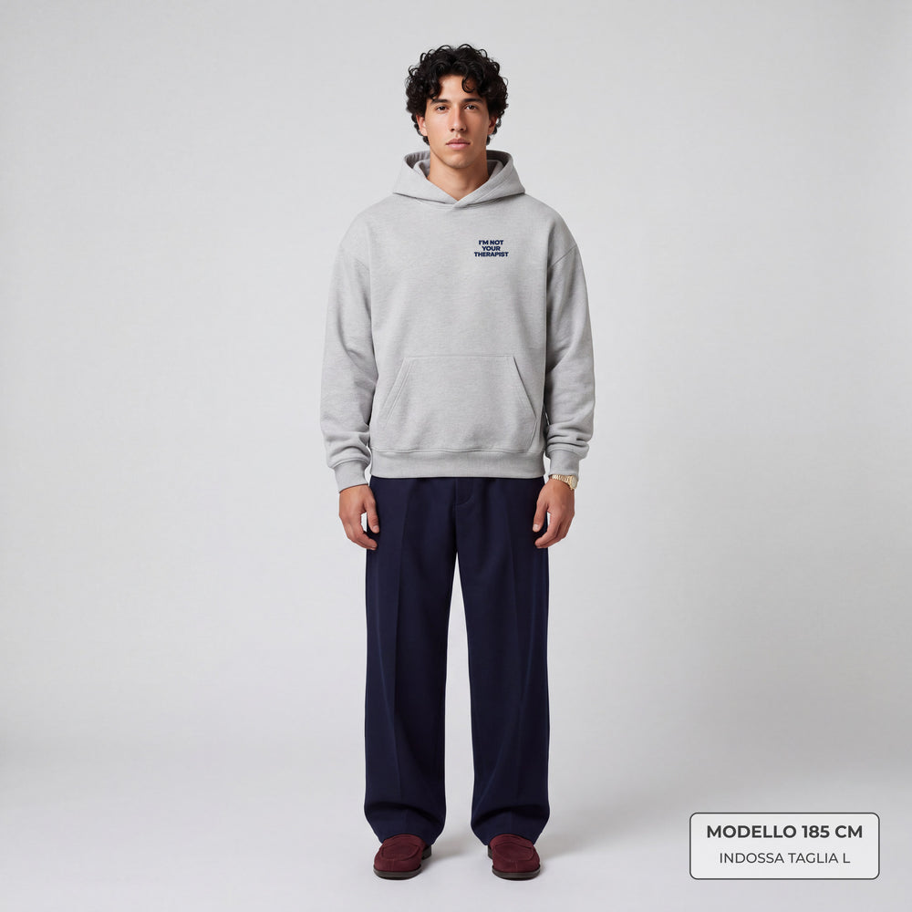 Felpa con cappuccio "I'm not your Therapist" grigio - modello