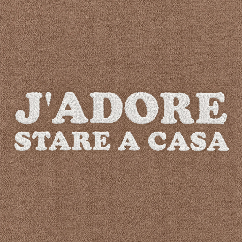 Felpa con cappuccio "J'adore stare a casa" marrone - zoom ricamo