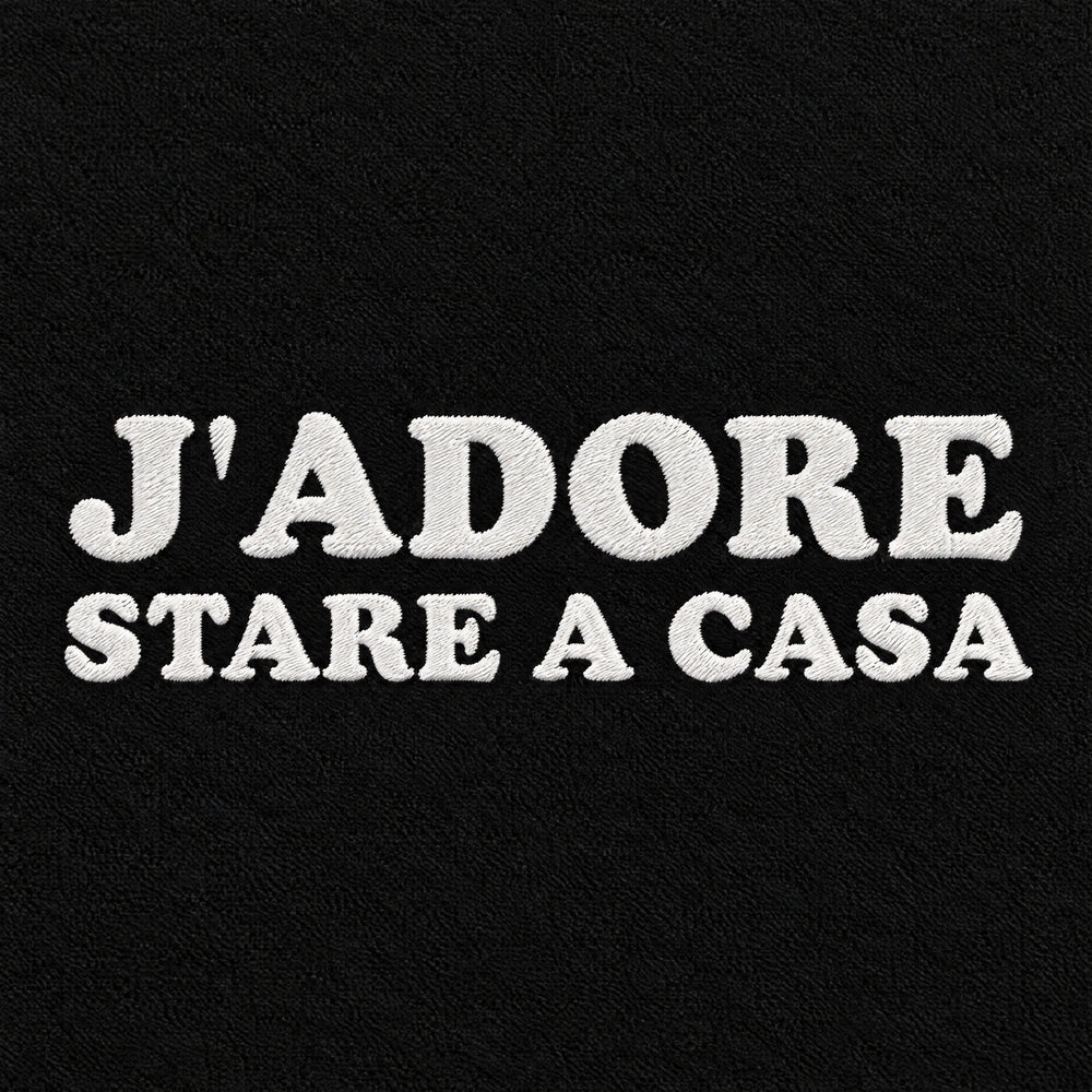 Felpa con cappuccio "J'adore stare a casa" nero - zoom ricamo