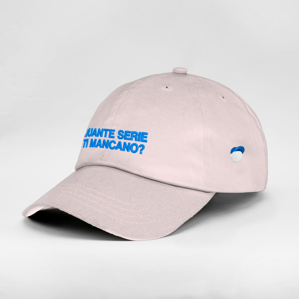 Cappellino Quante serie ti mancano? rosa, tre quarti sinistra