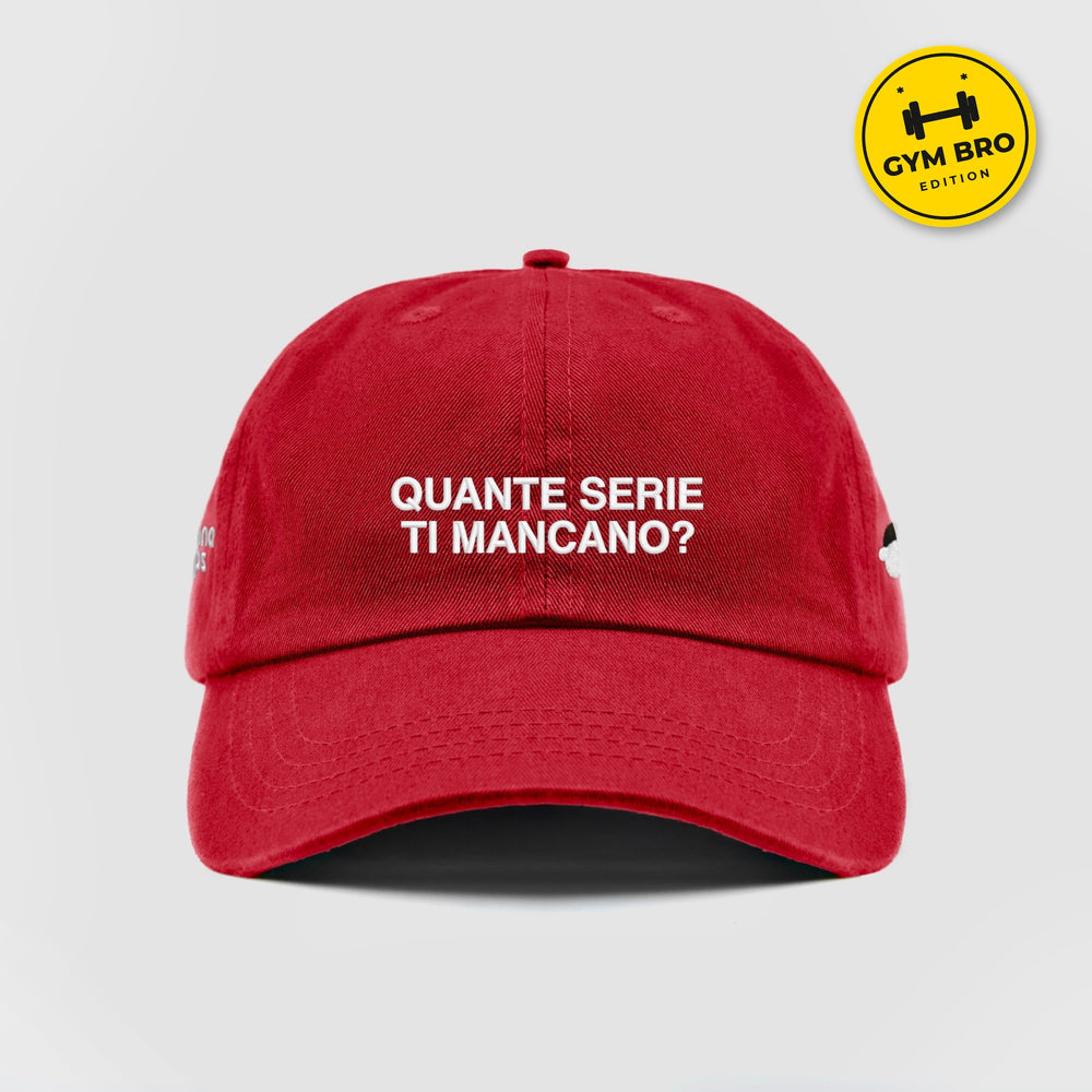 Cappellino Quante serie ti mancano? rosso, fronte