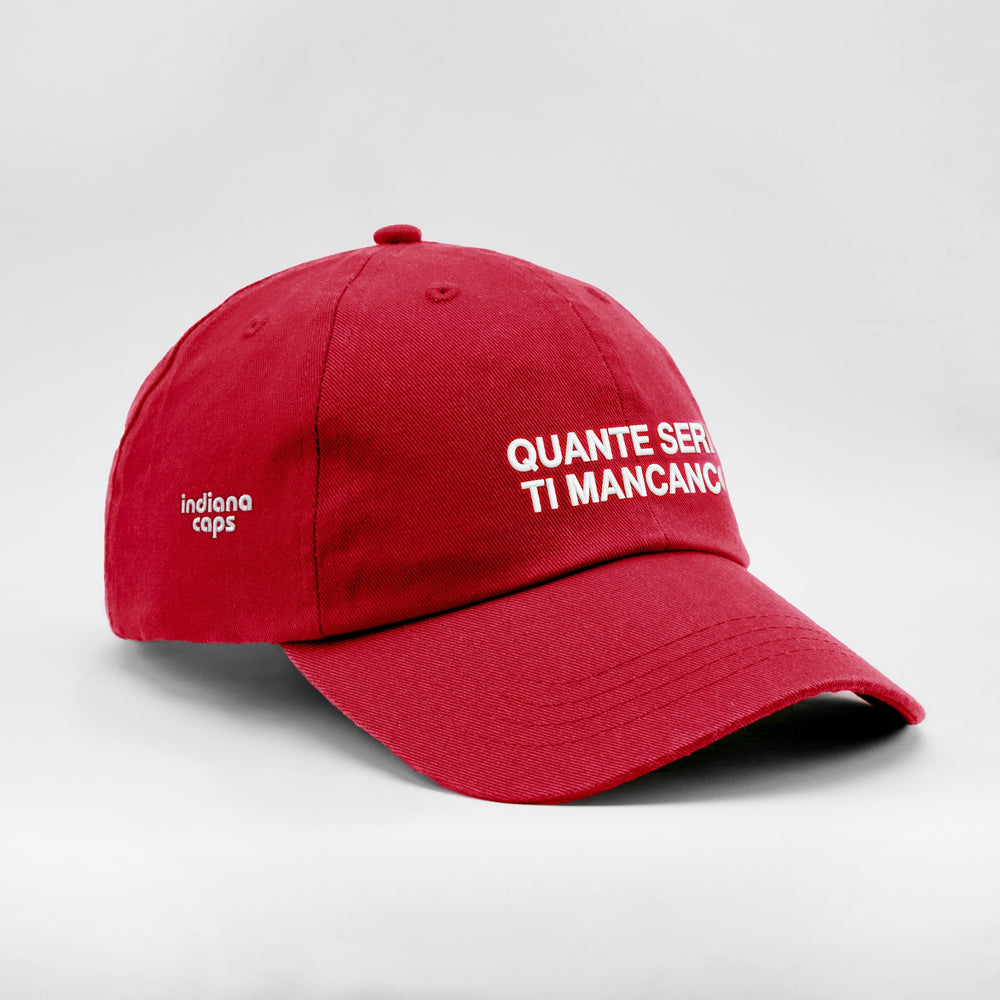 Cappellino Quante serie ti mancano? rosso, tre quarti destra