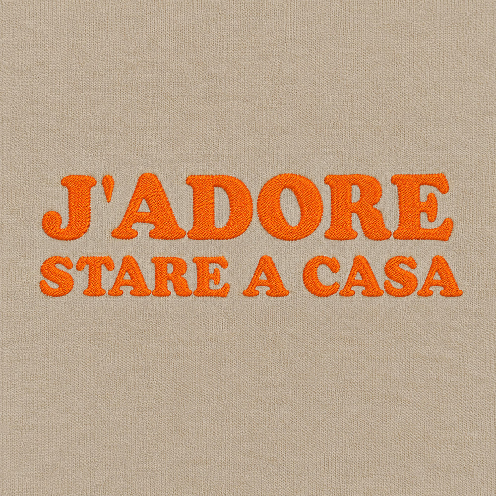 T-Shirt Oversize "J'adore stare a casa" beige - zoom ricamo