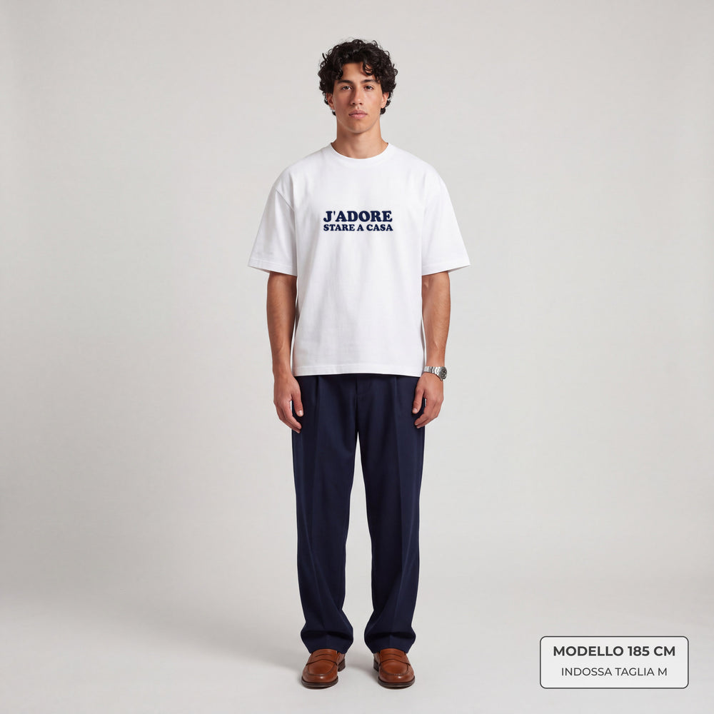T-Shirt Oversize "J'adore stare a casa" bianco - modello