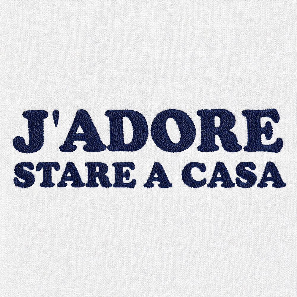 T-Shirt Oversize "J'adore stare a casa" bianco - zoom ricamo